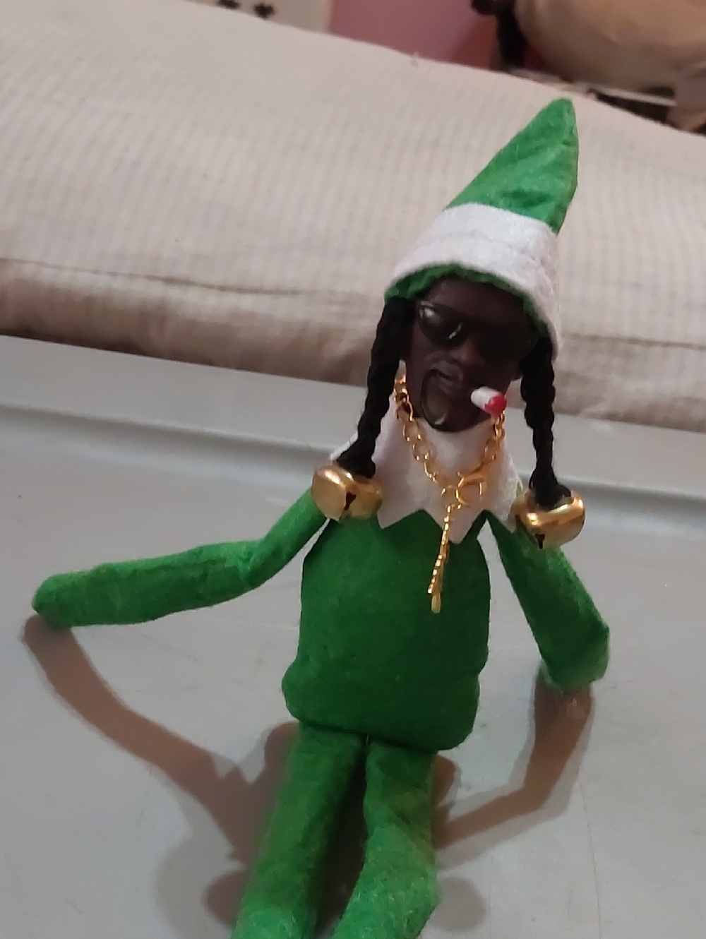 Snoop Dogg Elf Doll with Gold Bells And Necklace